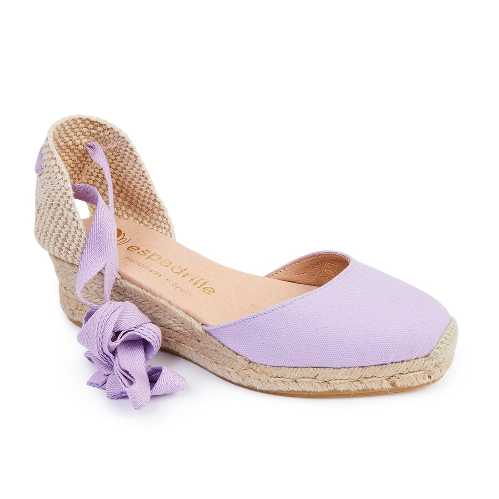 espadrille Lilac Canvas Lace Up Wedge Espadrilles - Low Wedge - EU38/UK5